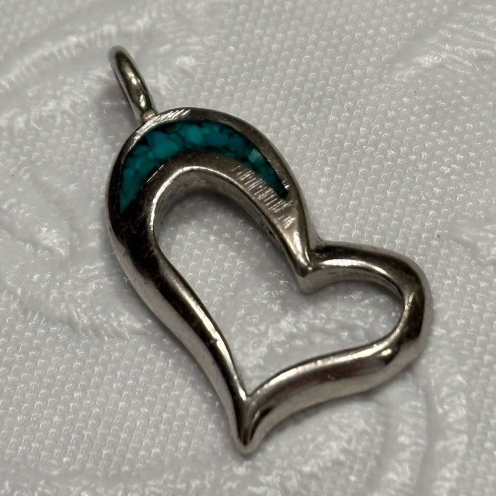Silver Heart Pendant with Turquoise Accent